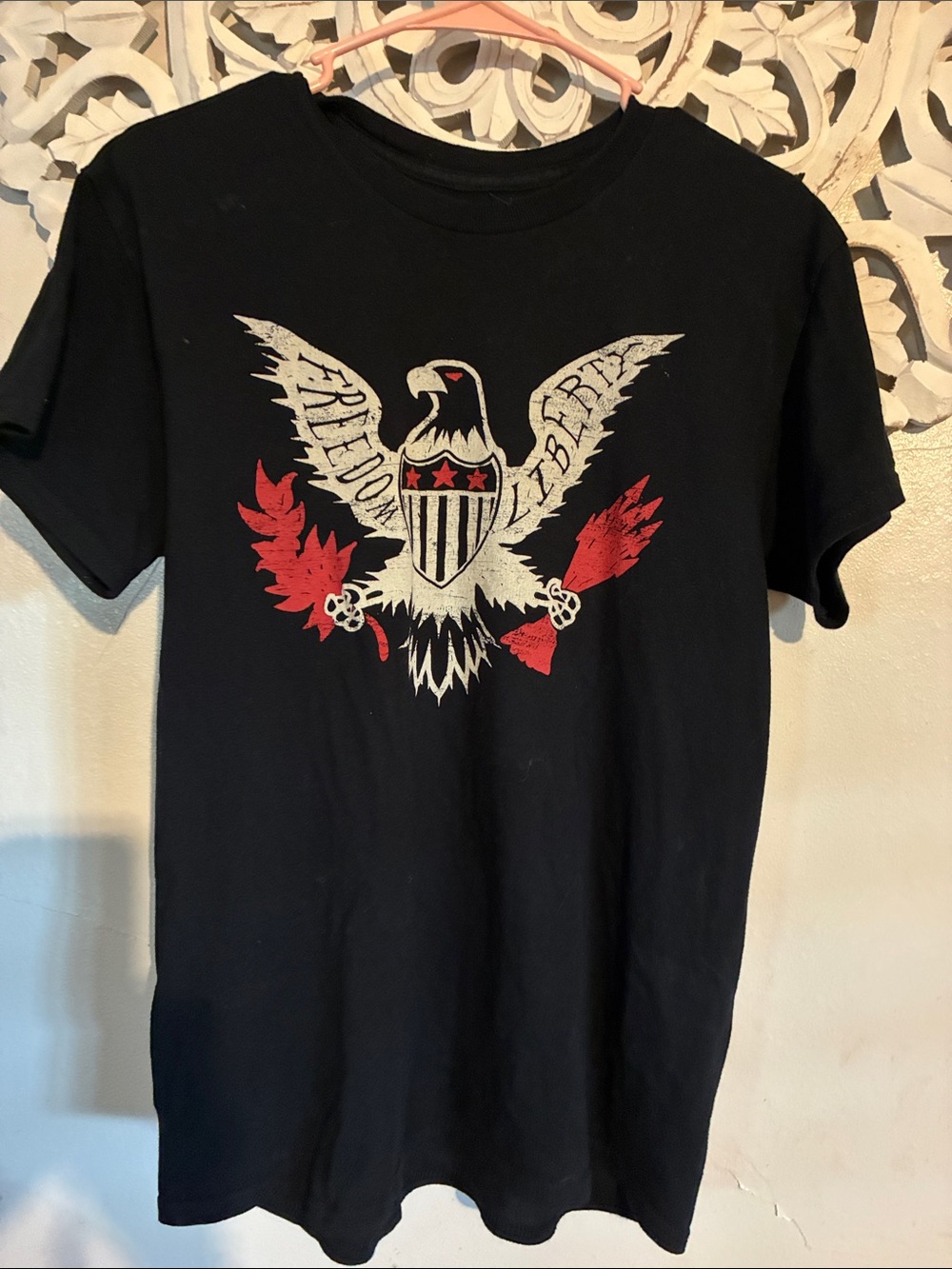 Men's Black Eagle Graphic Tee with Red Accents